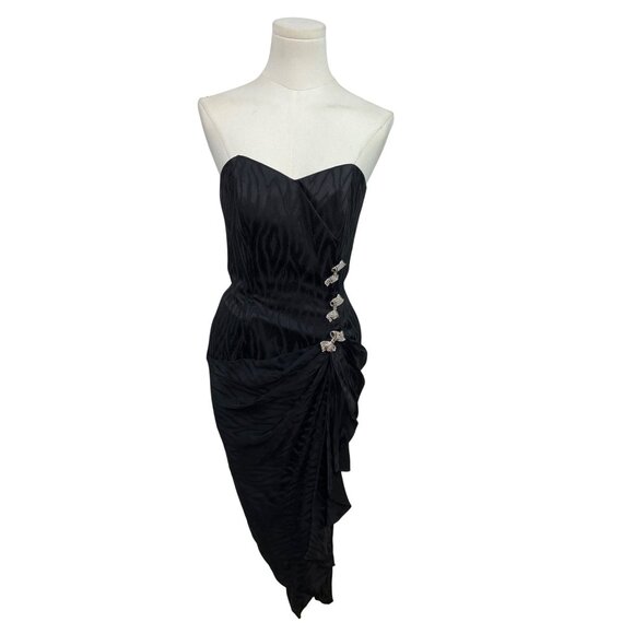Vintage Silk Studio Women's Black Strapless Warp Cocktail Dress Size 4 - Picture 1 of 8